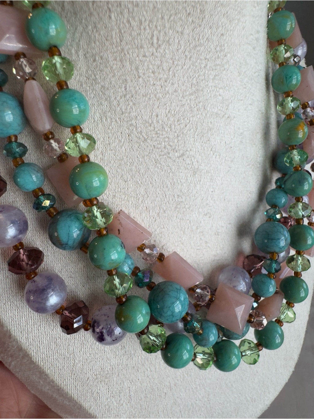 Pastel Multi-Strand Beaded Necklace in Pink, Green & Lavender - Picture 5 of 7